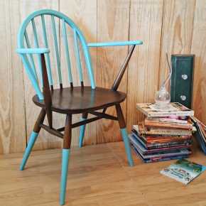 Silla vintage Ercol en turquqesa y madera