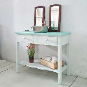 Mueble de baño rustico chic en blanco y mint