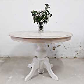 mesa de comedor redonda en madera y blanco