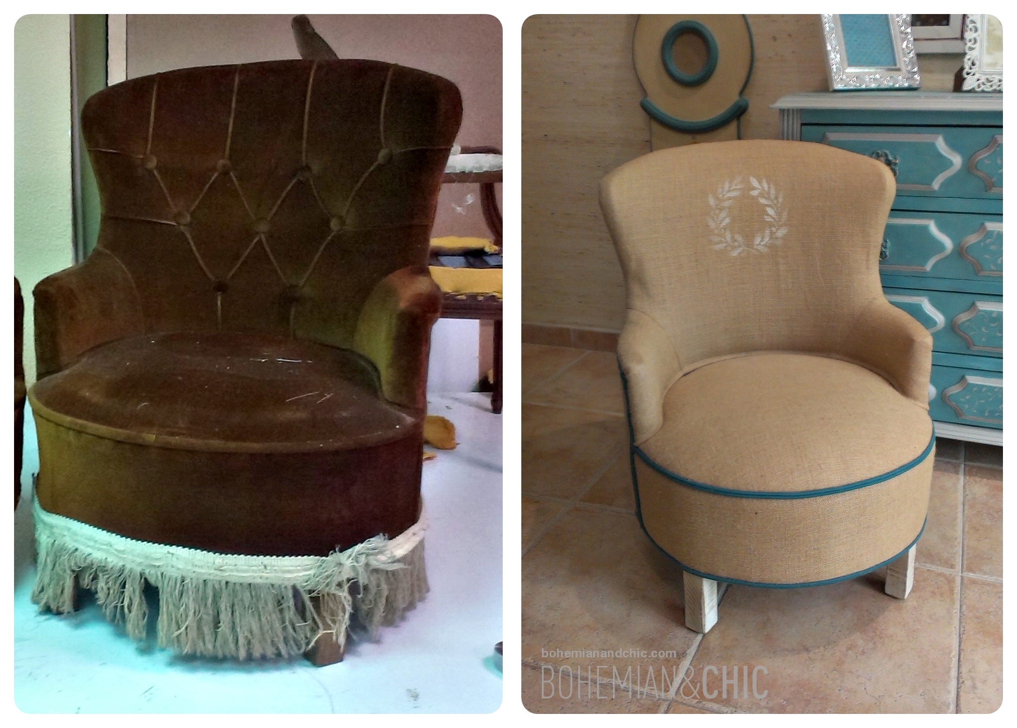 Antes y después de un pequeño sillón