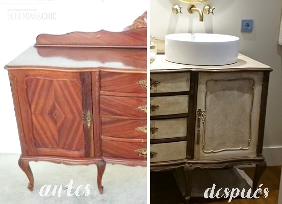 Aparador vintage transformado en mueble de baño perosnalizado