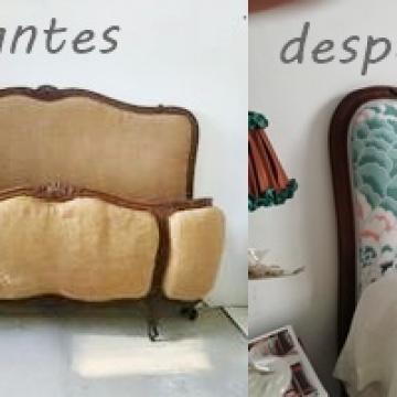 Antes y después de antigua cama estilo Luis XV