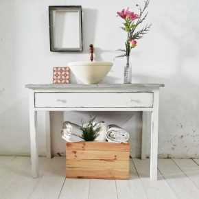 Mueble baño estilo rustico chic en blanco y gris