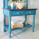 mueble de baño en azul decapado