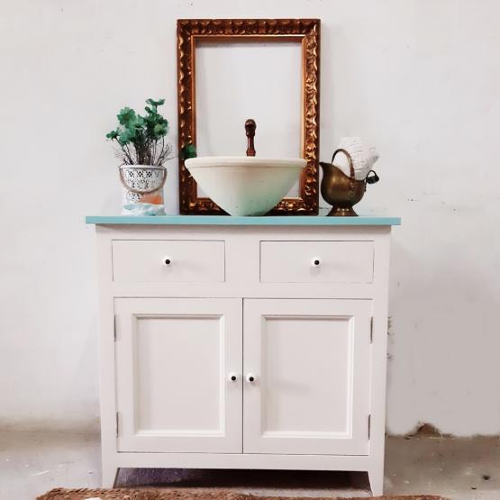 mueble de baño blanco y mint dos puertas