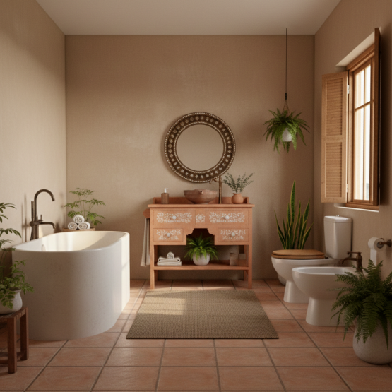 mueble de baño estilo boho chic cuatro cajones y balda