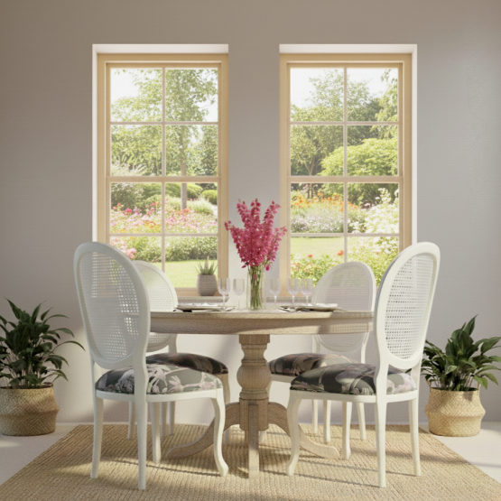 silla estilo Luis XV  en blanco y asiento tapizado